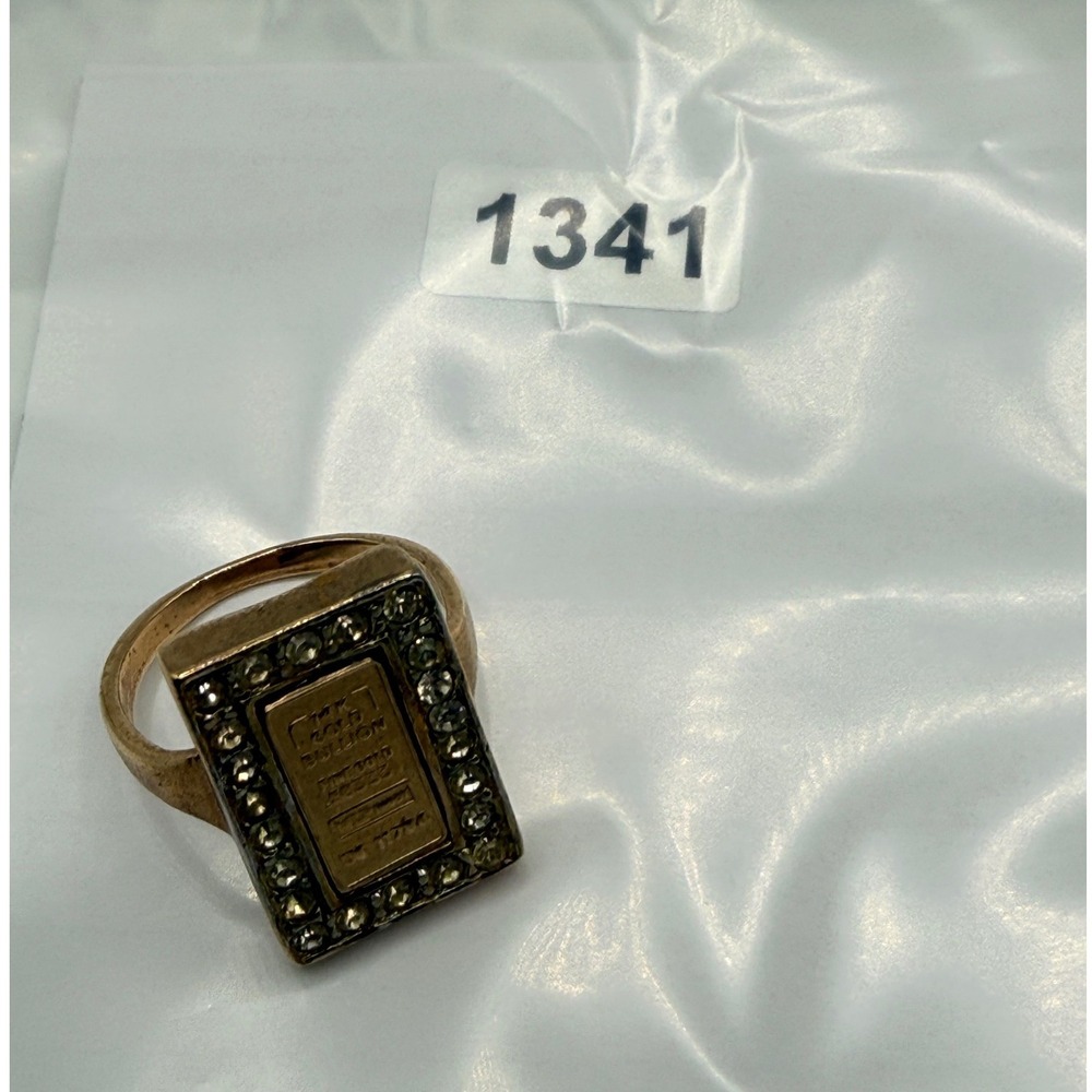 Vintage Faux Gold Bullion Bar Statement Ring Rhinestone Halo Gold Tone Size 7.5 - Picture 8 of 8
